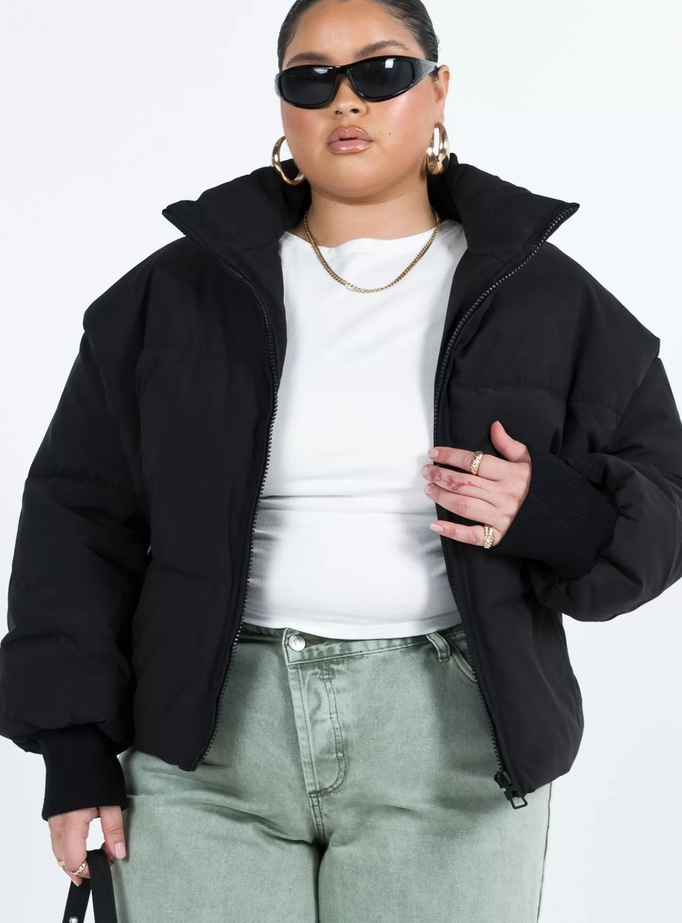 Princess Polly Lower Impact | Abe Puffer Jacket Curve Black
