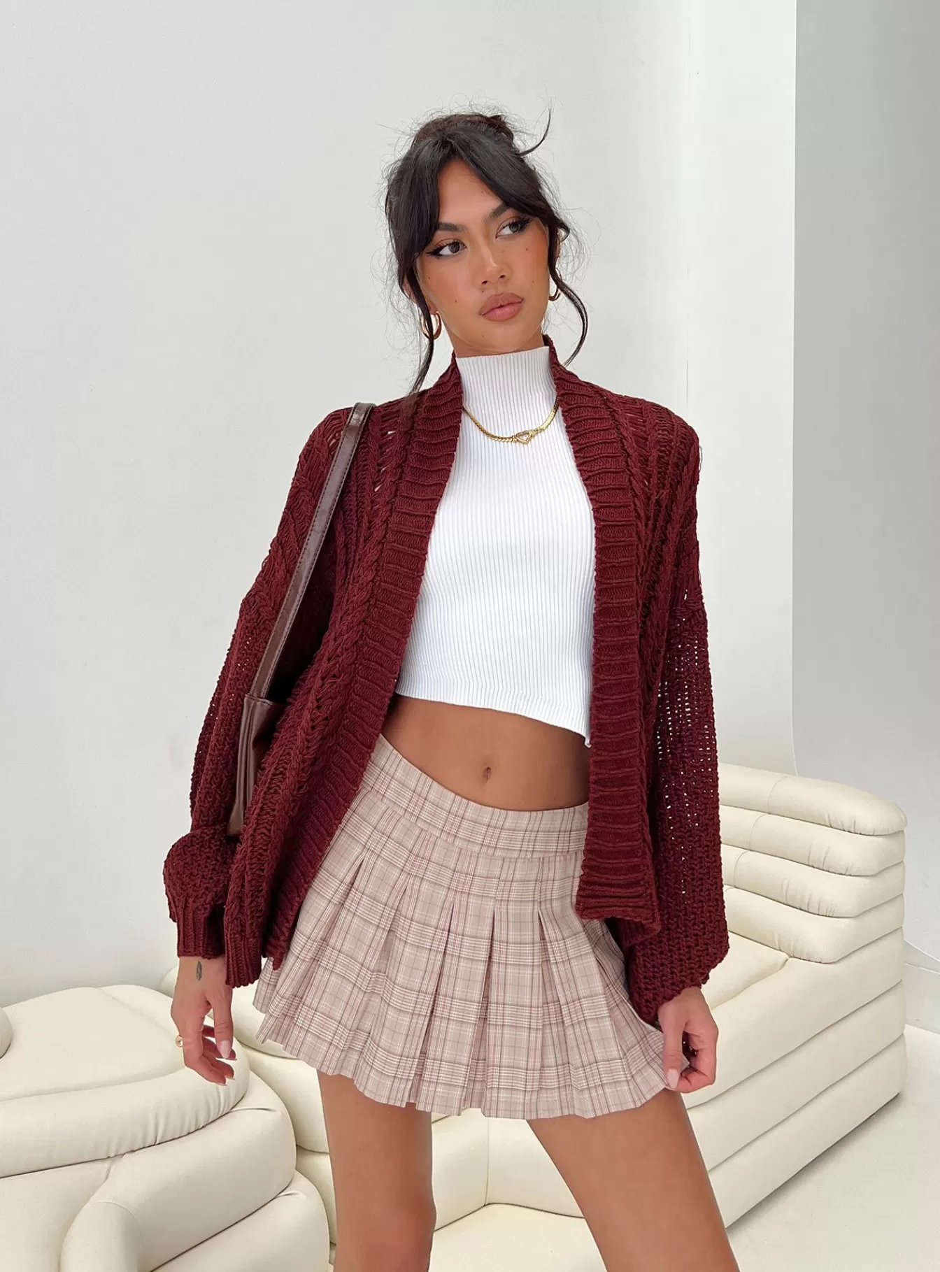Princess Polly Knitted Sweaters | Abner Cable Cardigan Burgundy