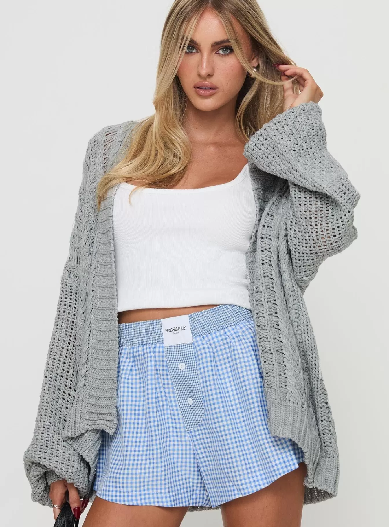 Princess Polly Knitted Sweaters | Abner Cable Cardigan Light Grey