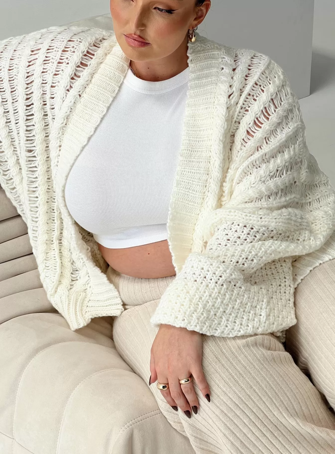 Princess Polly Knitted Sweaters | Abner Cable Cardigan Curve Cream