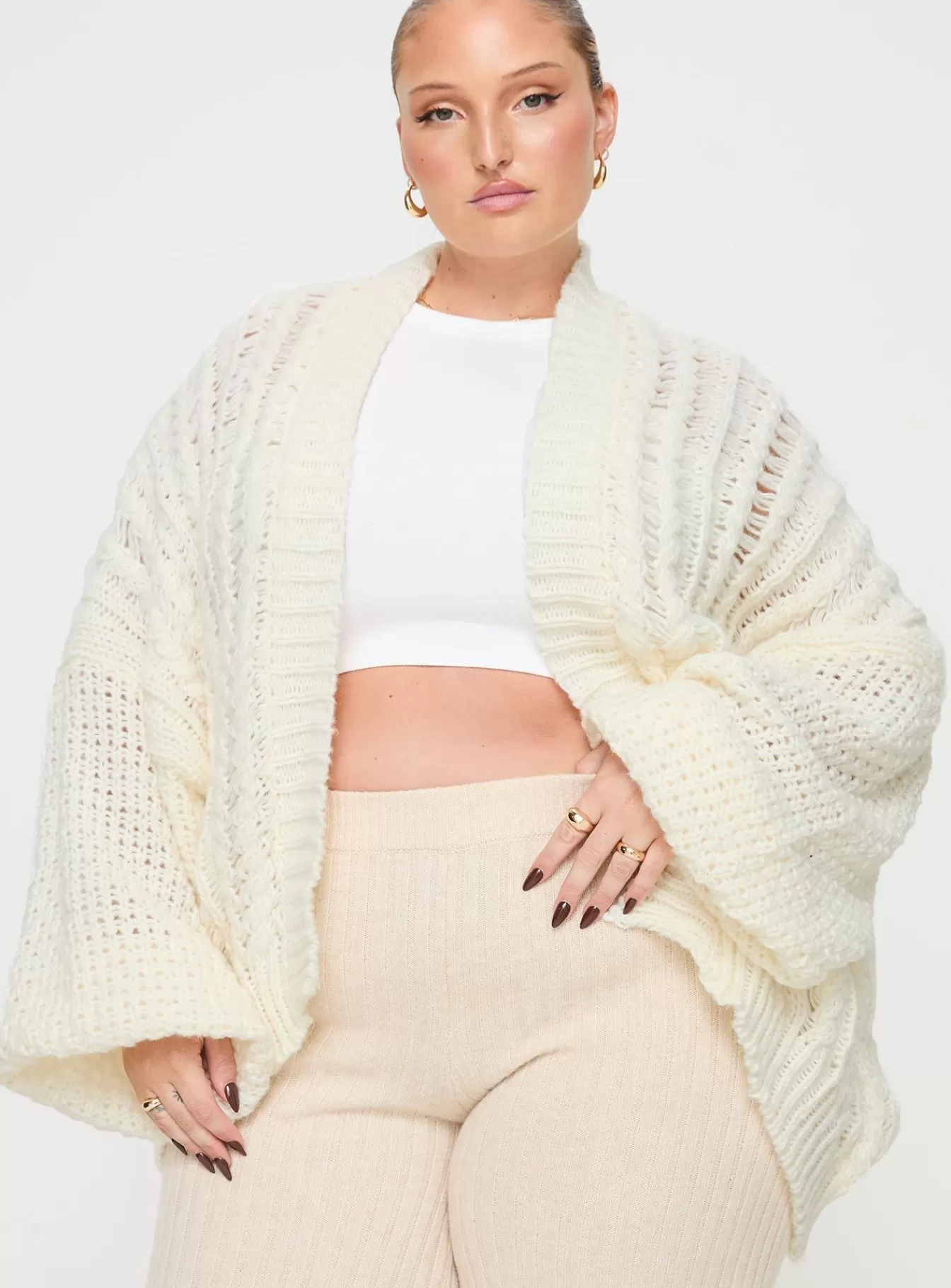 Princess Polly Knitted Sweaters | Abner Cable Cardigan Curve Cream