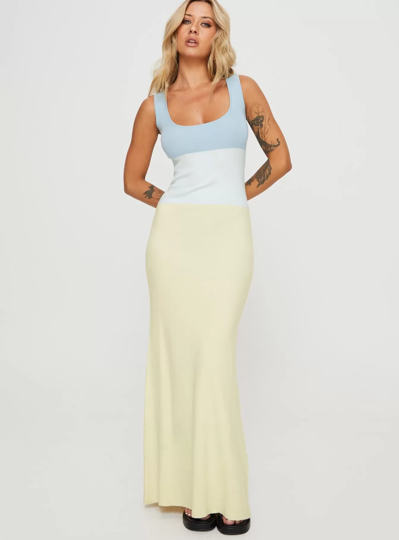 Princess Polly Going Out Dresses | Abyss Knit Maxi Dress Blue / Multi