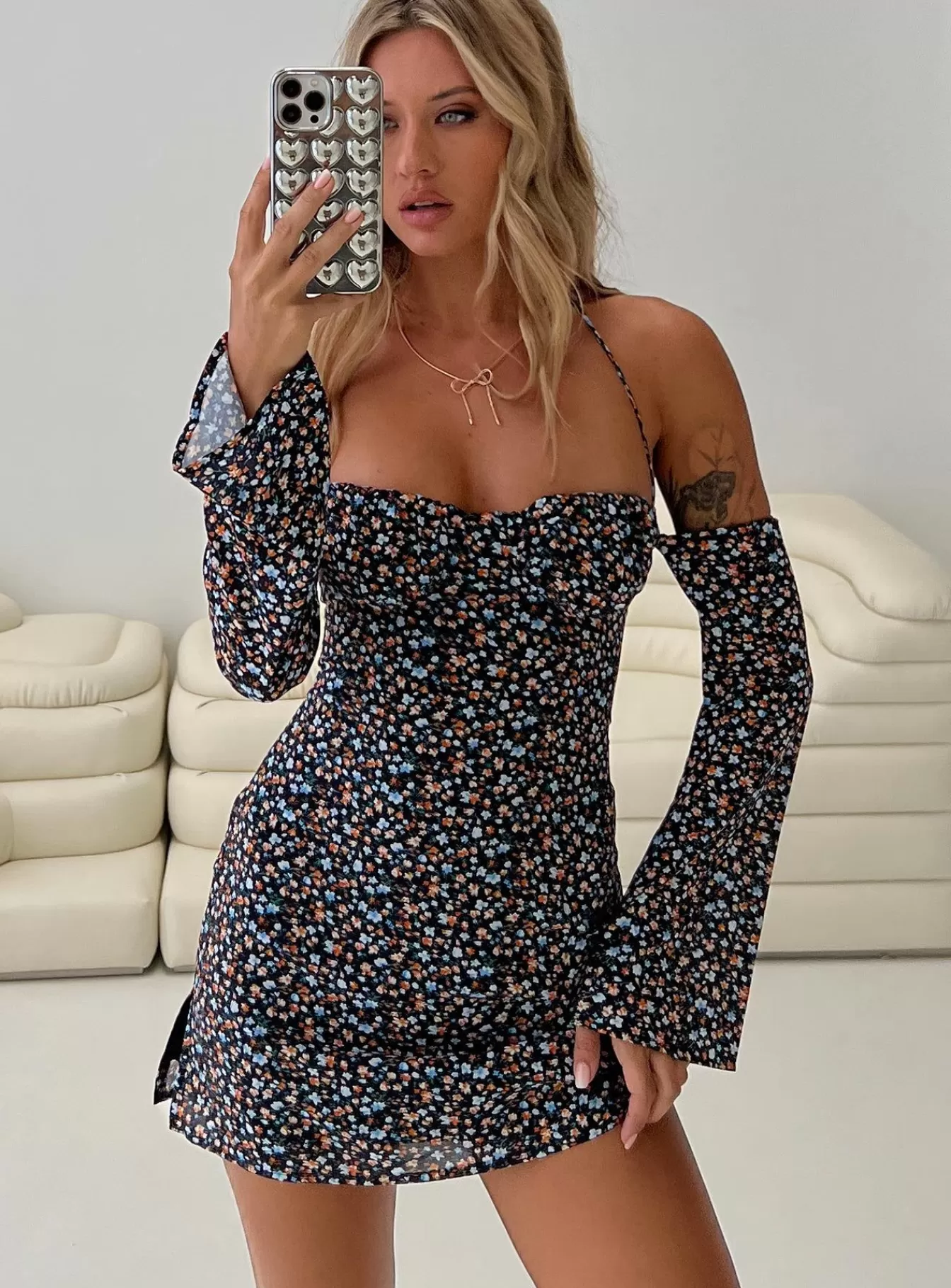 Princess Polly Mini Dresses | Acer Long Sleeve Mini Dress Black / Floral