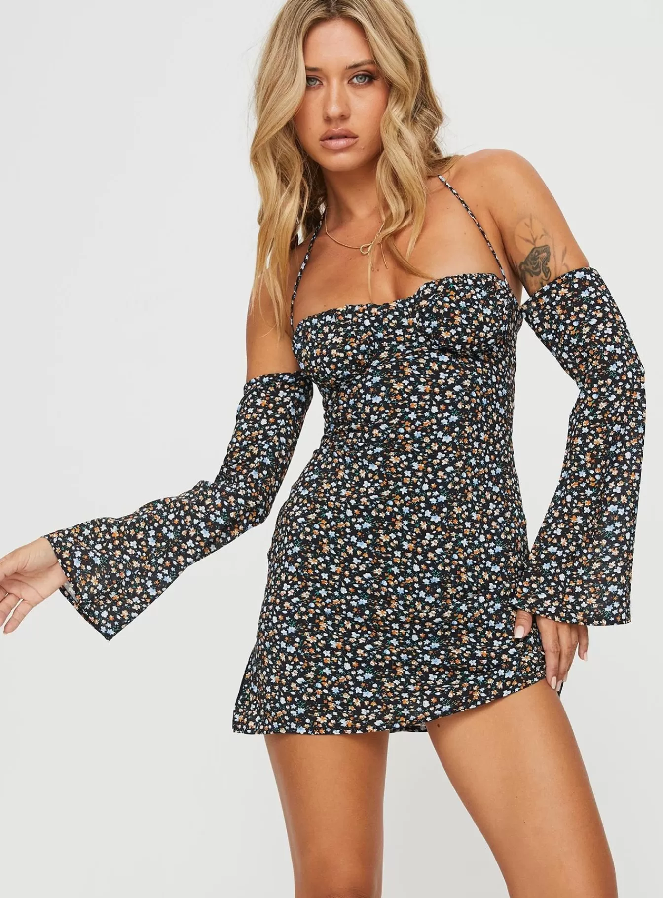 Princess Polly Mini Dresses | Acer Long Sleeve Mini Dress Black / Floral