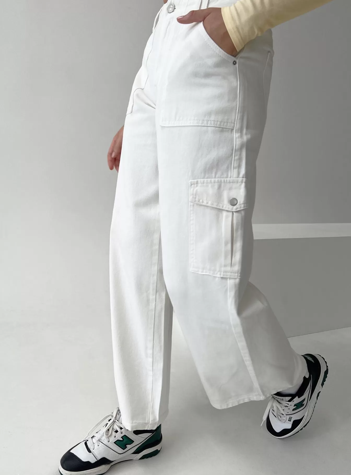 Princess Polly Jeans | Adrianne Wide Leg Cargo Jeans White