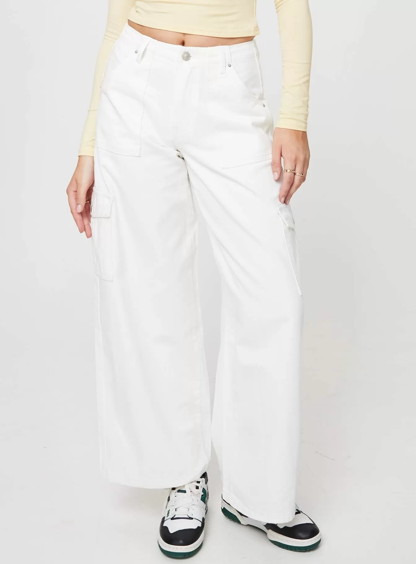 Princess Polly Jeans | Adrianne Wide Leg Cargo Jeans White