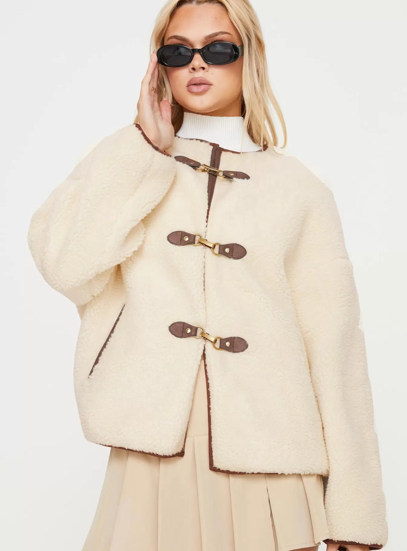 Princess Polly Coats | Adylic Teddy Coat Cream / Brown
