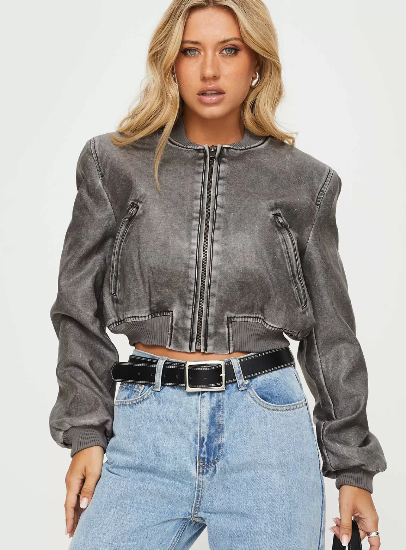 Princess Polly Leather Jackets | Allure Bomber Jacket Slate