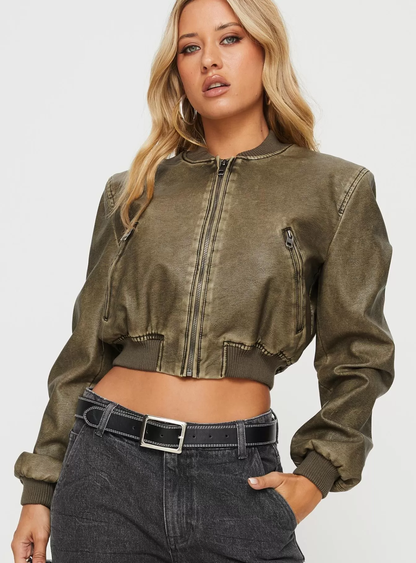 Princess Polly Leather Jackets | Allure Bomber Jacket Ash