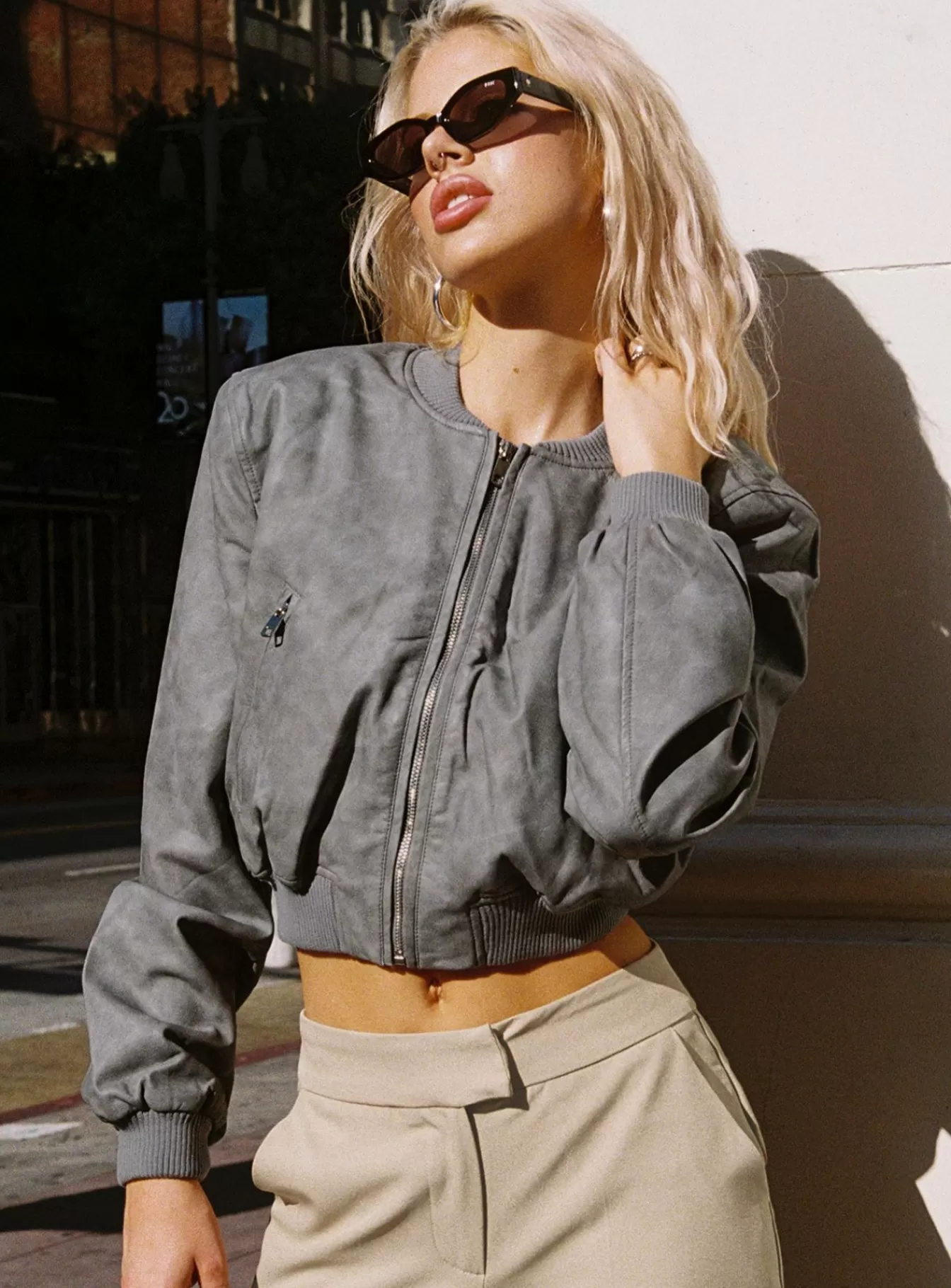 Princess Polly Leather Jackets | Allure Faux Leather Bomber Jacket Cloud