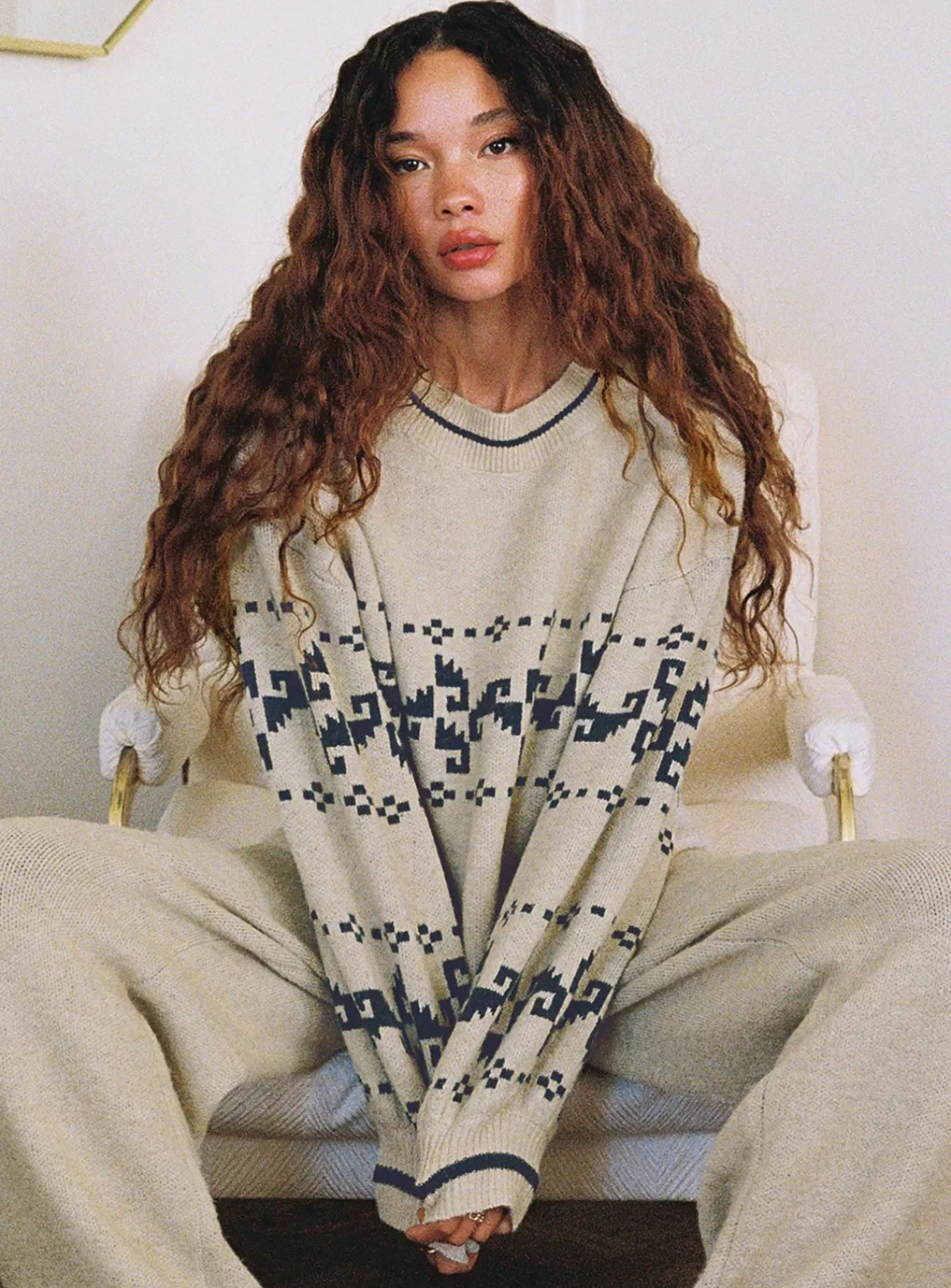 Princess Polly Knitted Sweaters | Alpine Sweater Cream / Blue Cream/ Blue