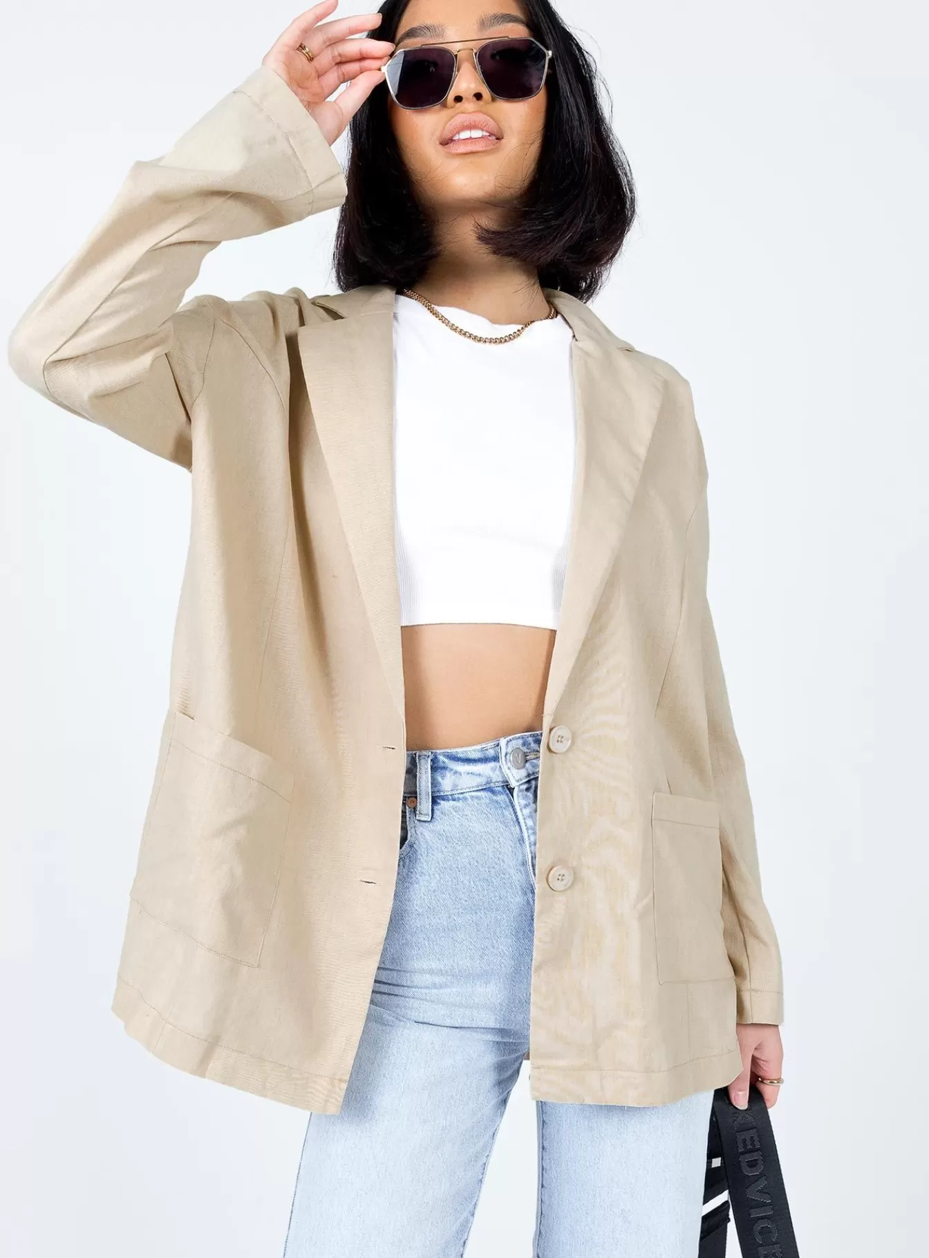 Princess Polly Blazers | Amber Oversized Linen Blazer Beige
