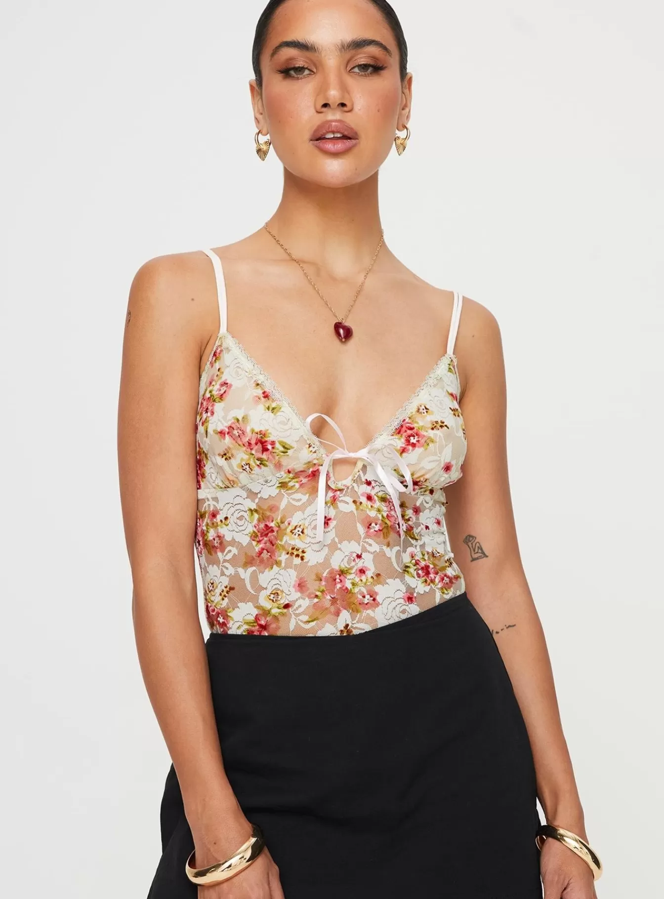 Princess Polly Bodysuits | Amessa Lace Bodysuit Floral White
