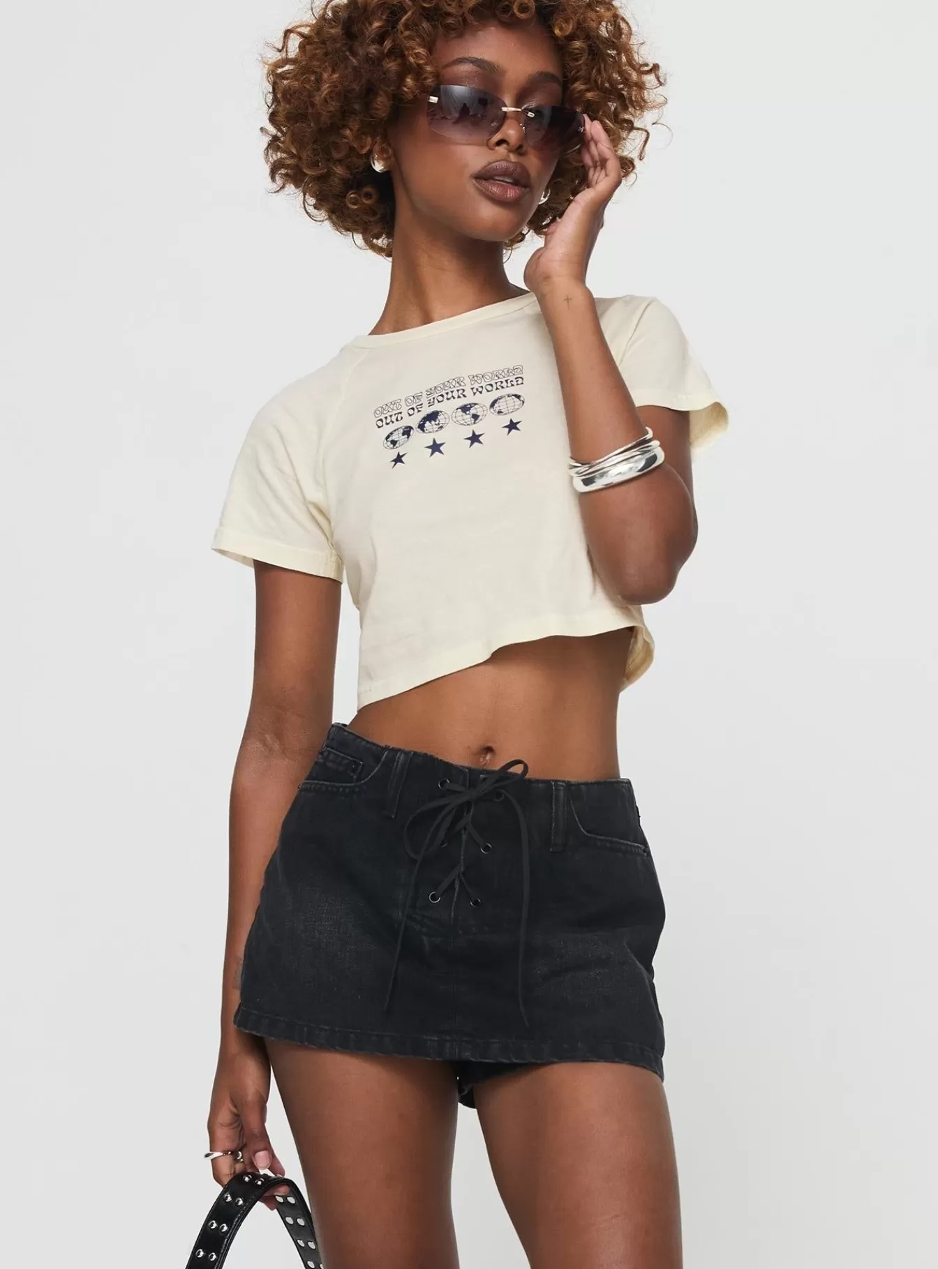Princess Polly Mini Skirts | Amethysta Denim Skort Black