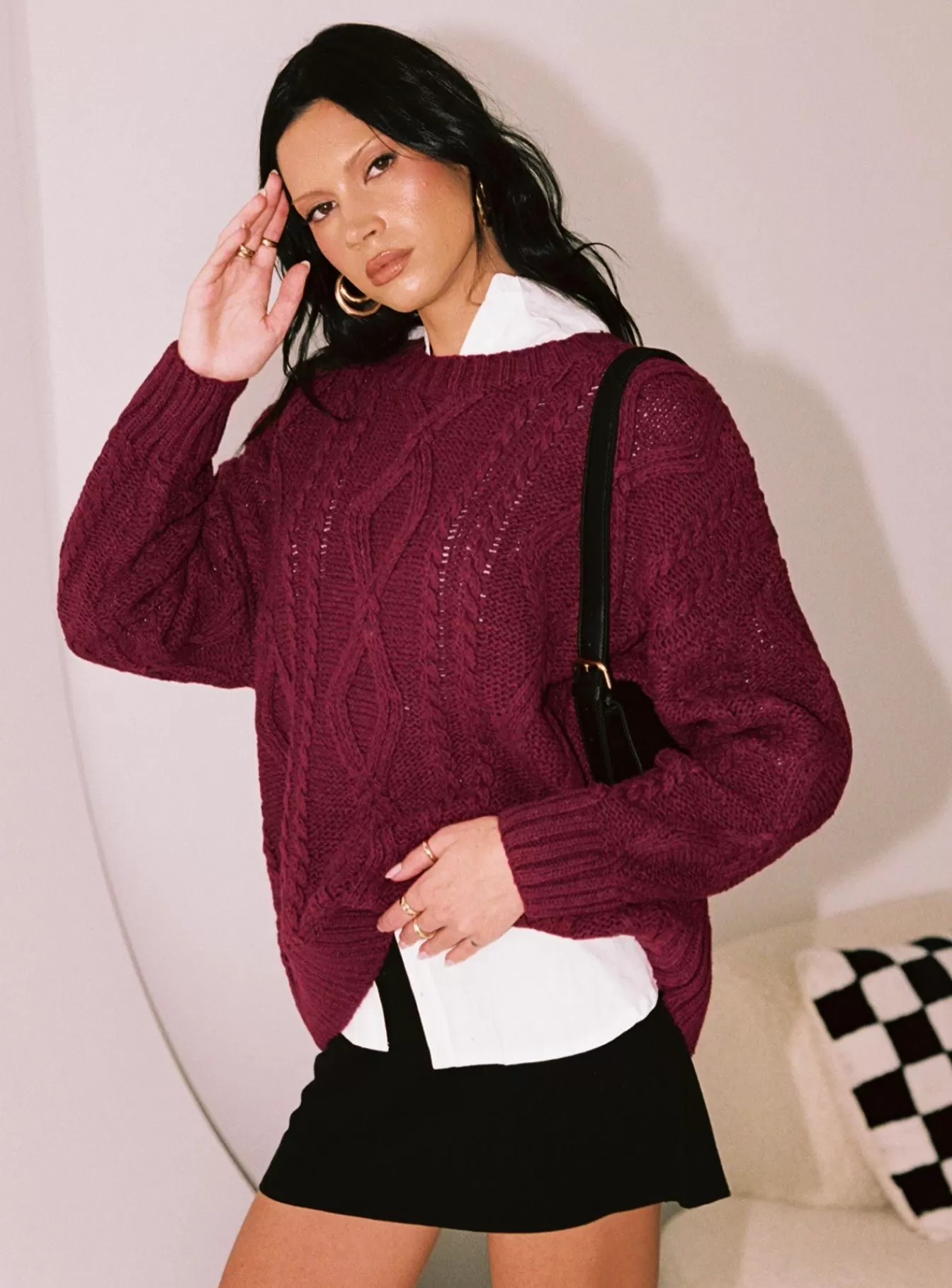 Princess Polly Knitted Sweaters | Anaya Oversized Sweater Burgundy