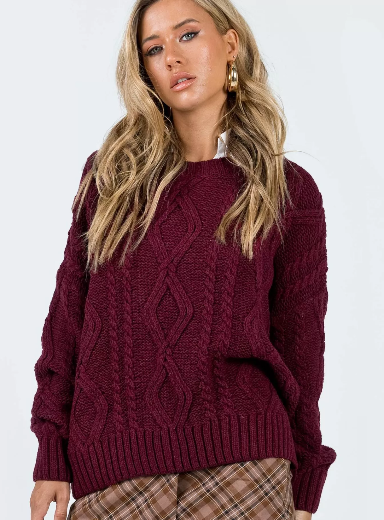 Princess Polly Knitted Sweaters | Anaya Oversized Sweater Burgundy