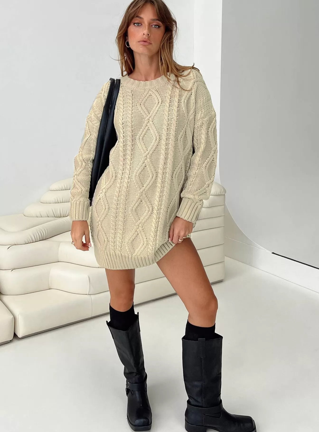 Princess Polly Mini Dresses | Anaya Sweater Mini Dress Beige