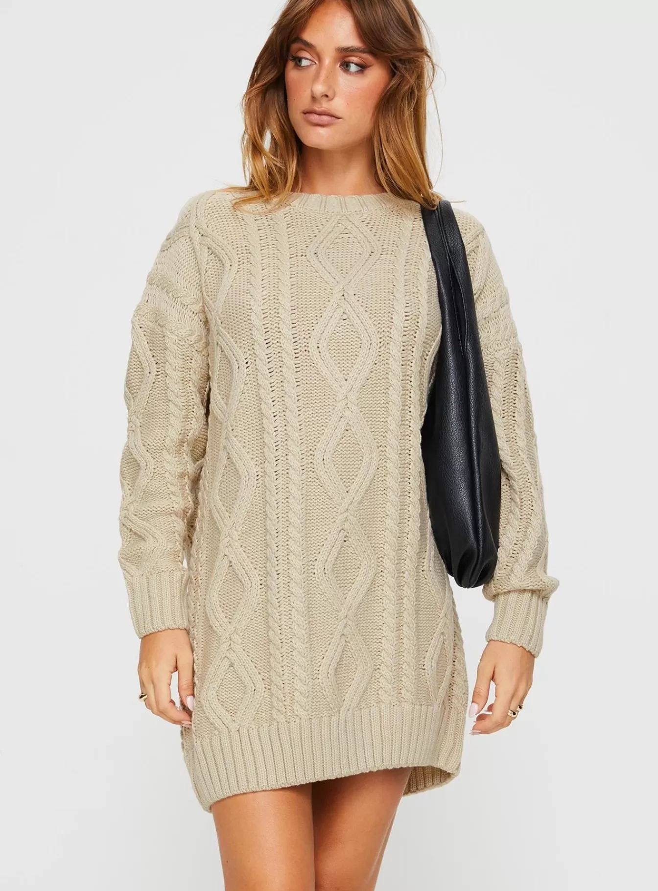Princess Polly Mini Dresses | Anaya Sweater Mini Dress Beige