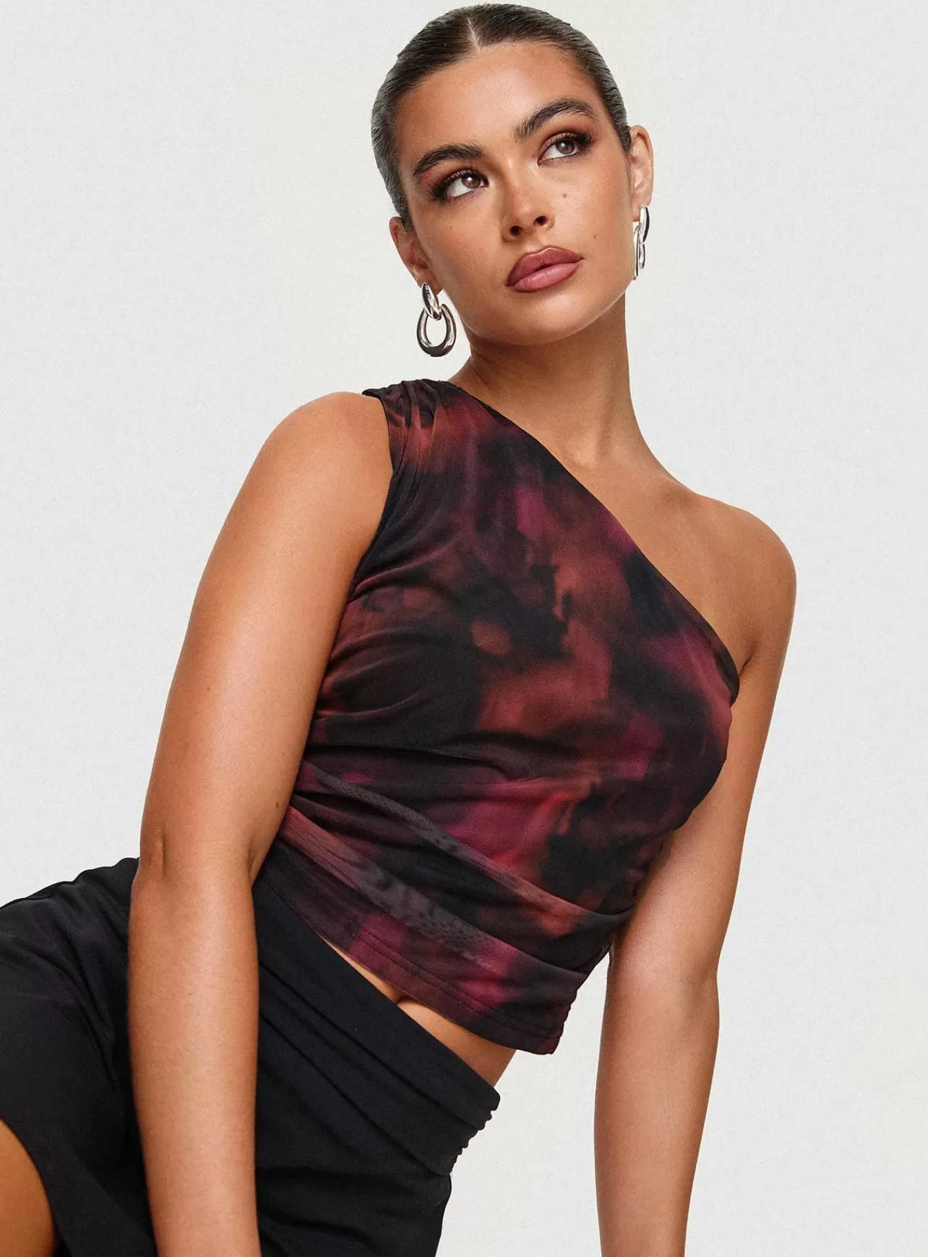 Princess Polly Party Tops | Annem One Shoulder Top Black / Red Black/Red