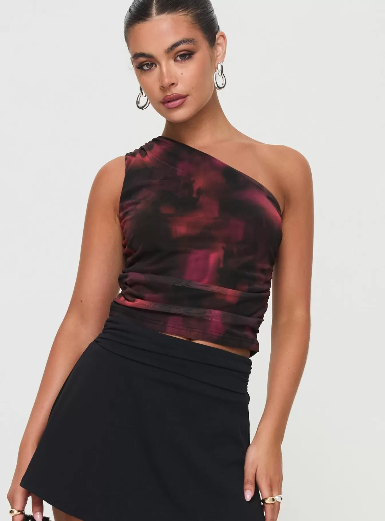Princess Polly Party Tops | Annem One Shoulder Top Black / Red Black/Red