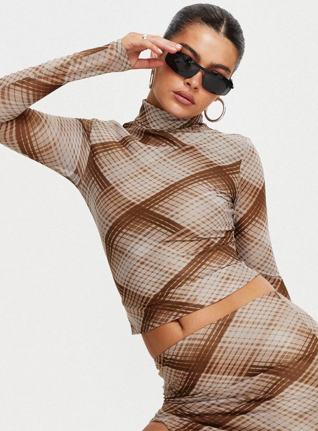 Princess Polly Long Sleeve Tops | Another Dreamer Long Sleeve Top Brown Check