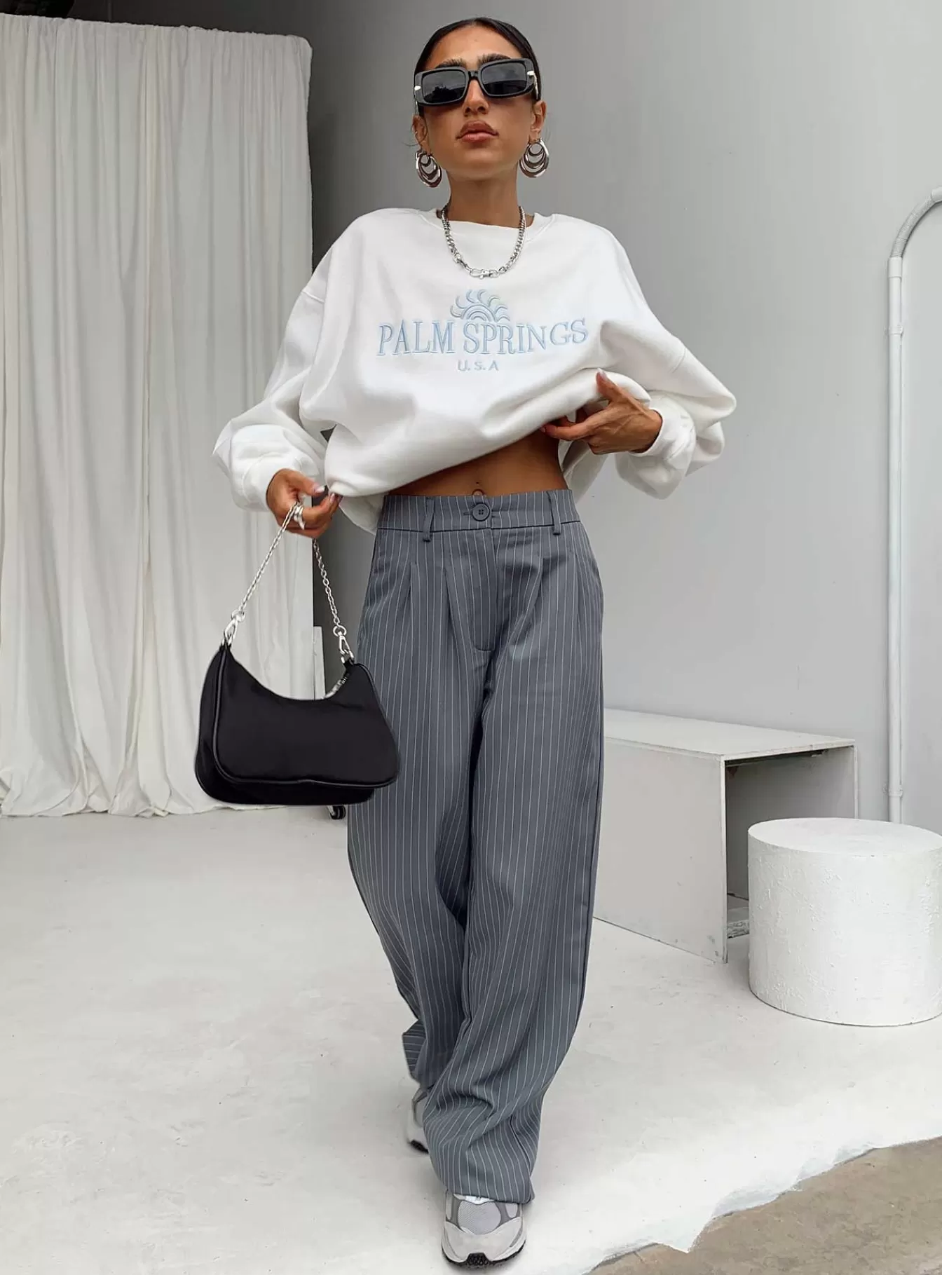 Princess Polly Pants | Archer Pants Petite Pinstripe Grey