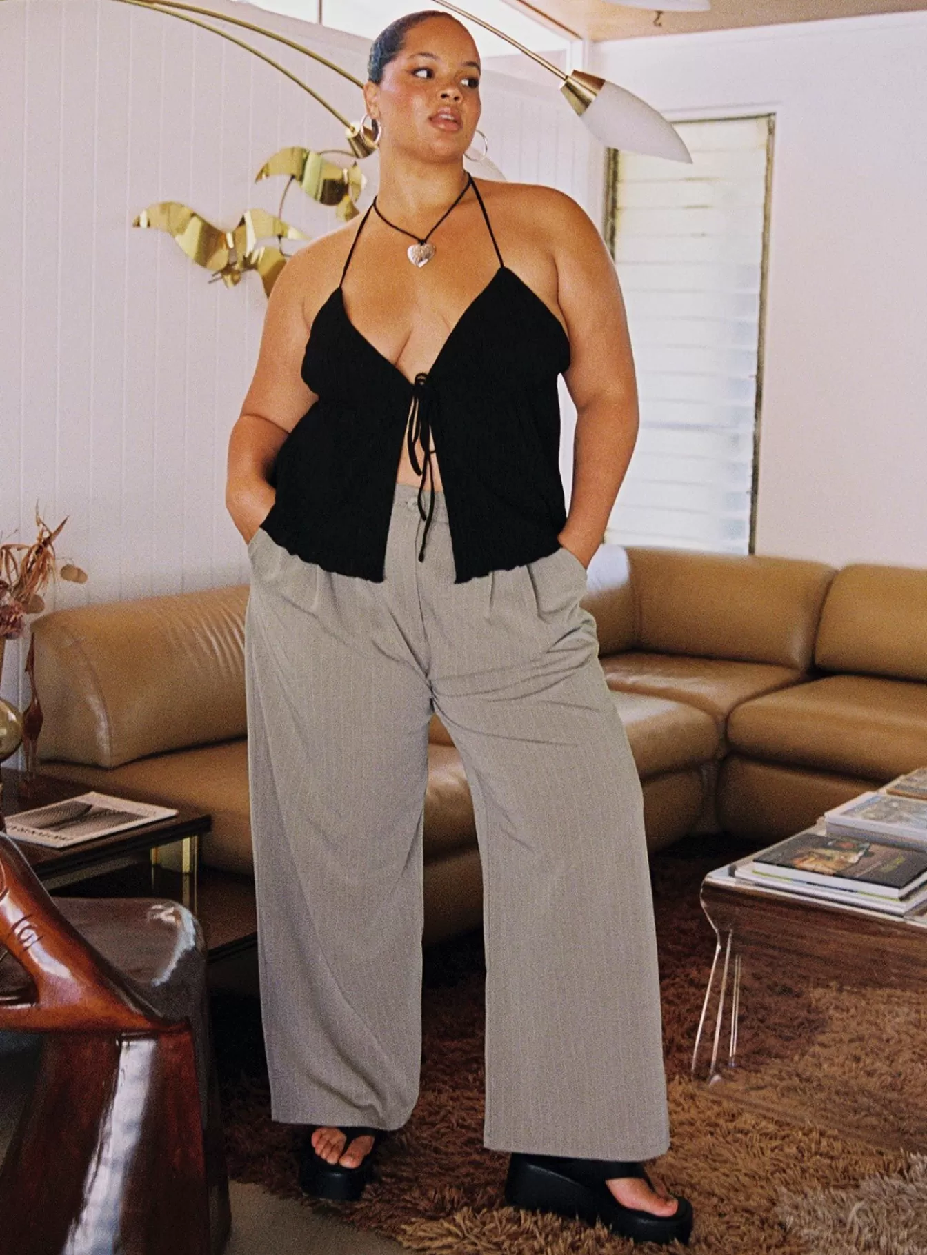 Princess Polly Pants | Archer Pants Pinstripe Curve Beige