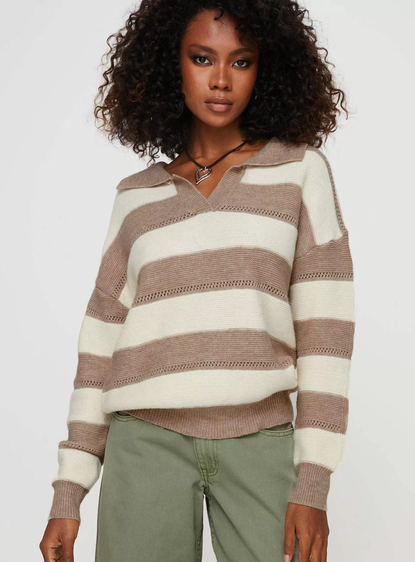 Princess Polly Knitted Sweaters | Atkinson Stripe Sweater Cream / Brown Cream / Bown