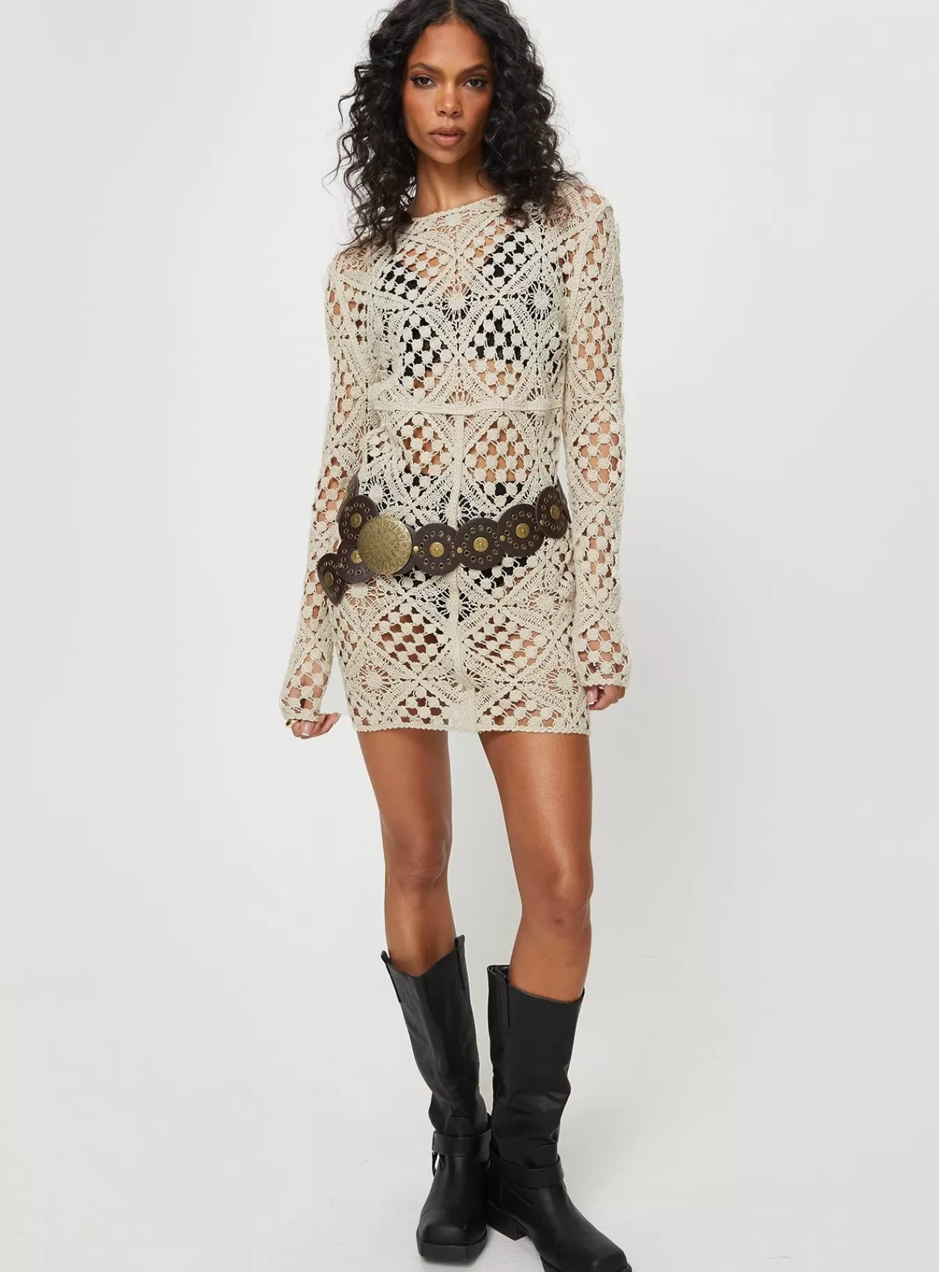 Princess Polly Mini Dresses | Atzaro Crochet Mini Dress Almond
