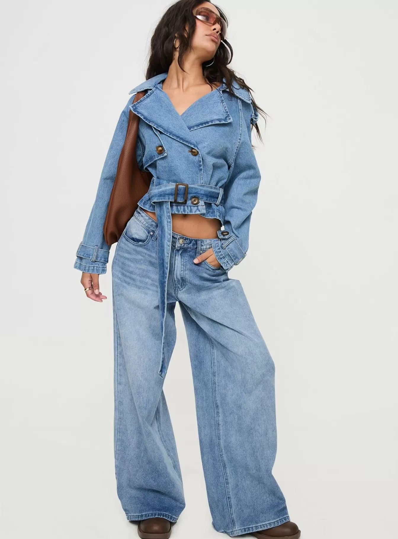 Princess Polly Denim Jackets | Aurelio Cropped Denim Trench Coat Light Denim Wash
