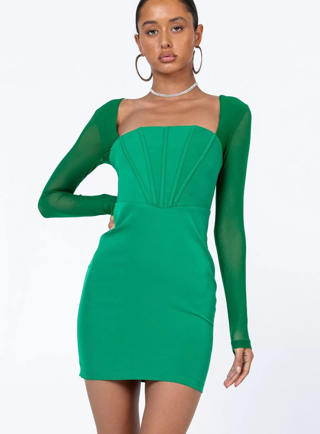 Princess Polly Mini Dresses | Austin Long Sleeve Mini Dress Green