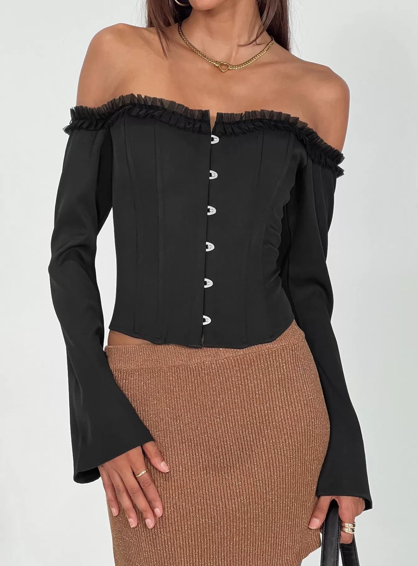 Princess Polly Long Sleeve Tops | Avaah Off The Shoulder Top Black