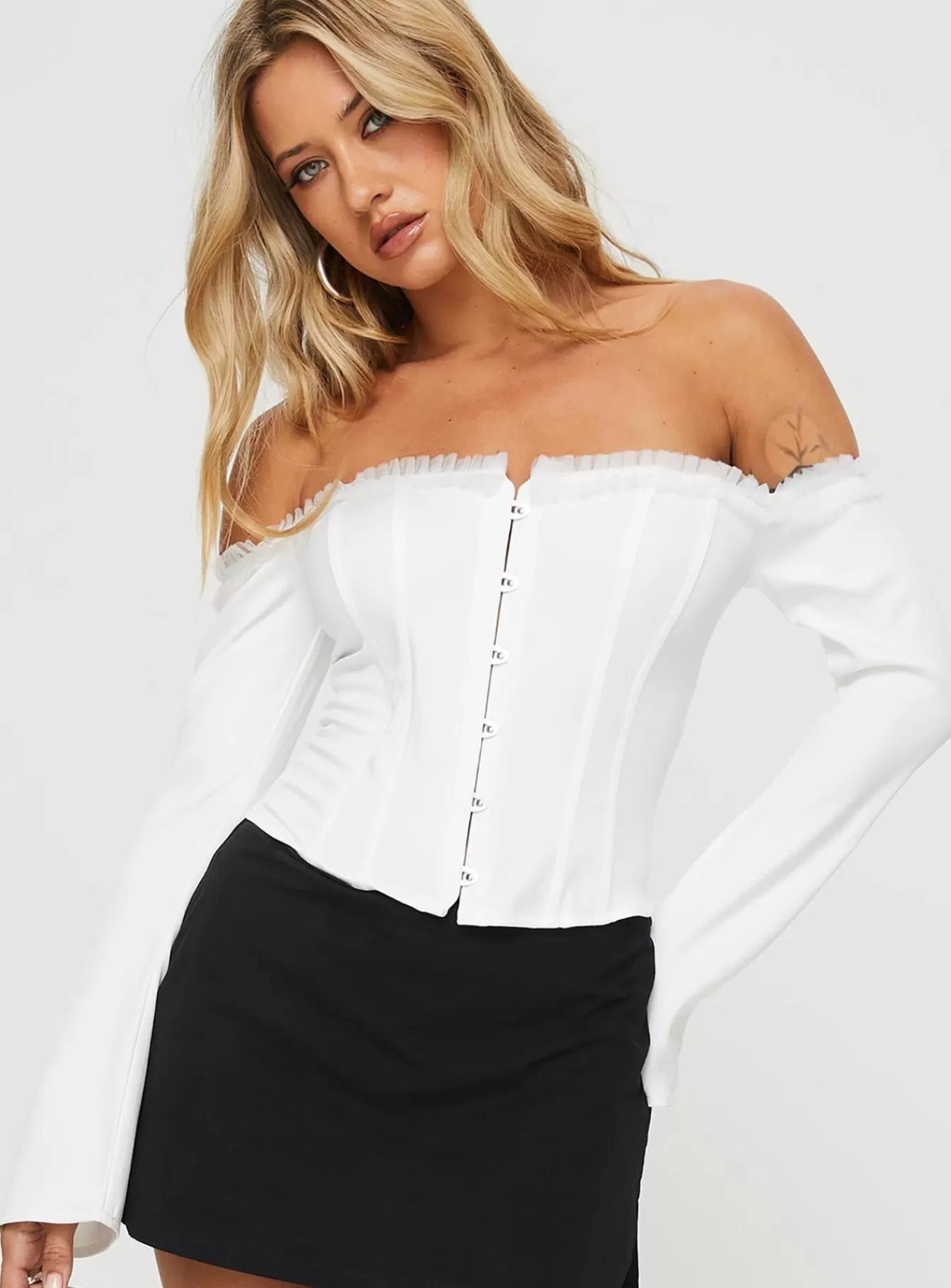Princess Polly Long Sleeve Tops | Avaah Off The Shoulder Top White