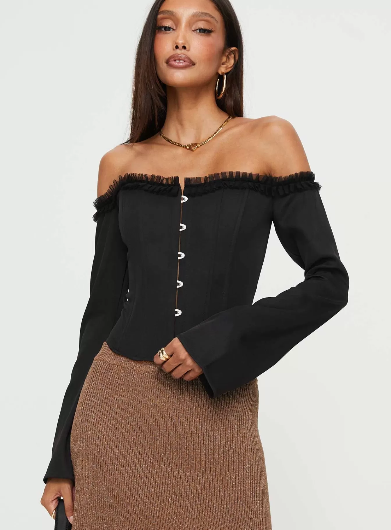 Princess Polly Long Sleeve Tops | Avaah Off The Shoulder Top Black
