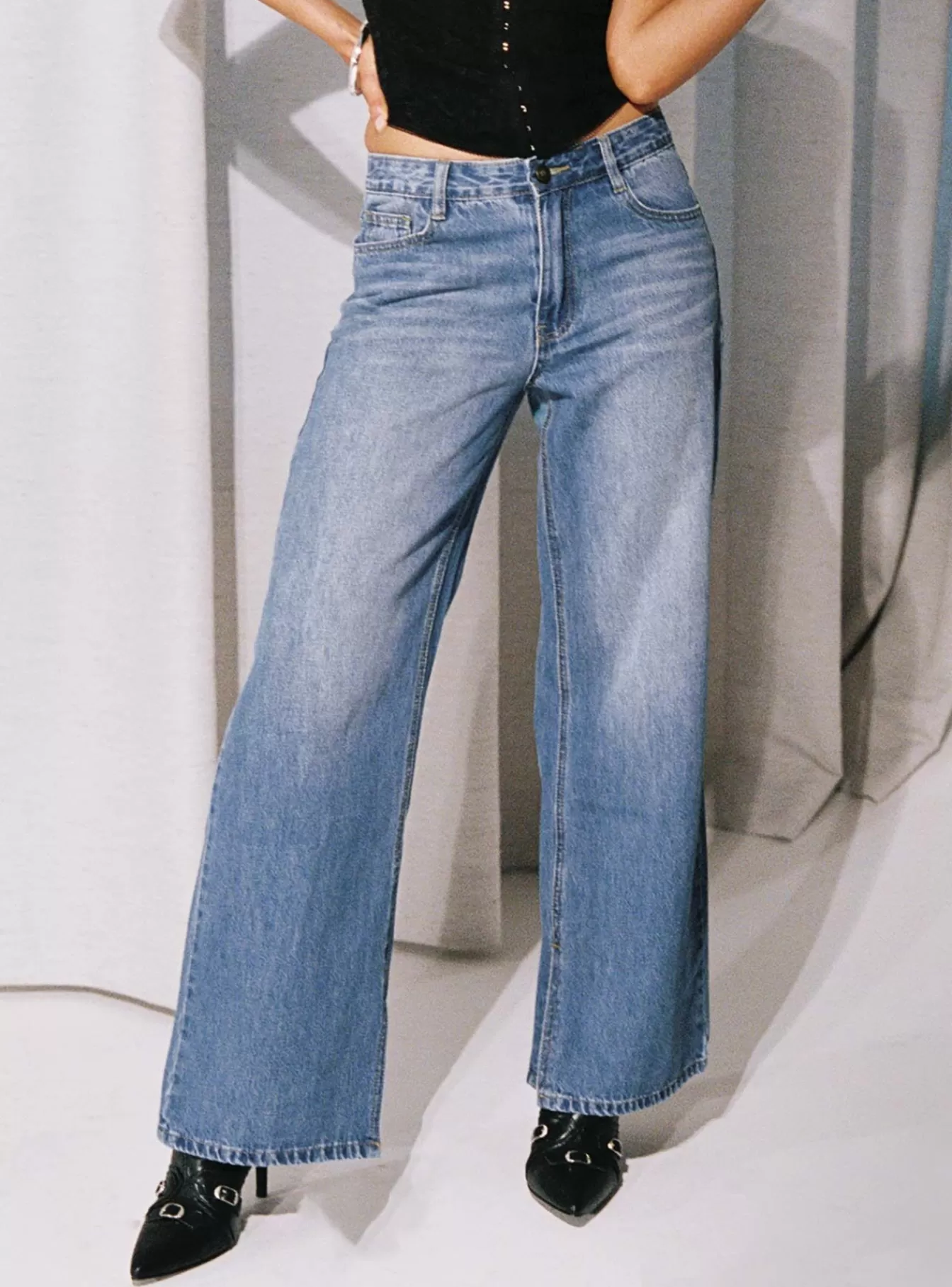 Princess Polly Jeans | Azula Mid Rise Wide Leg Denim Jean Mid Blue