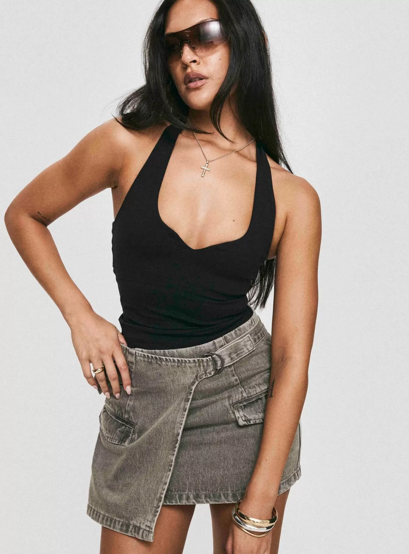 Princess Polly Skirts | Bambas Wrap Denim Mini Skirt Washed Green
