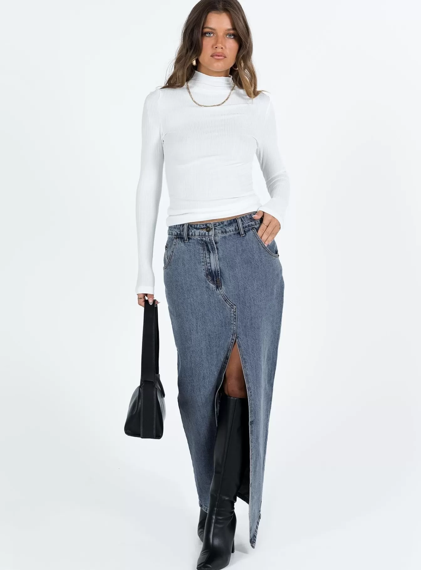 Princess Polly Skirts | Barbara Split Midi Skirt Faded Denim