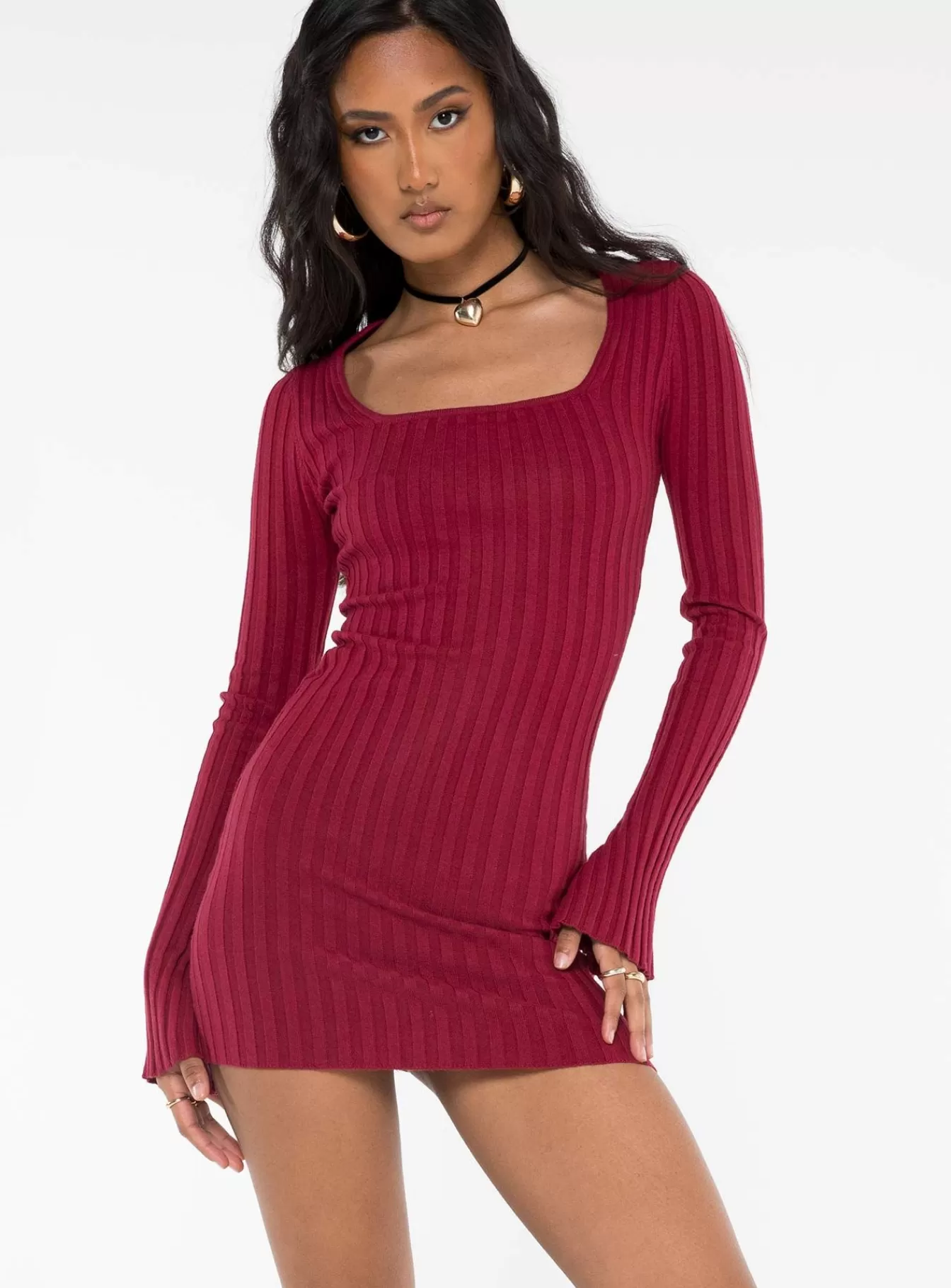 Princess Polly Mini Dresses | Barossa Long Sleeve Mini Dress Burgundy