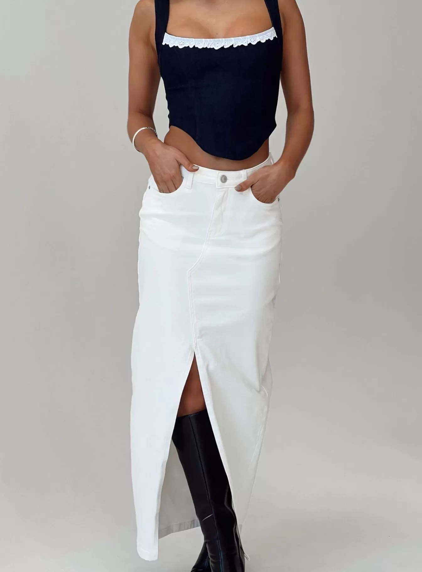 Princess Polly Skirts | Batkins Maxi Skirt Cream Denim