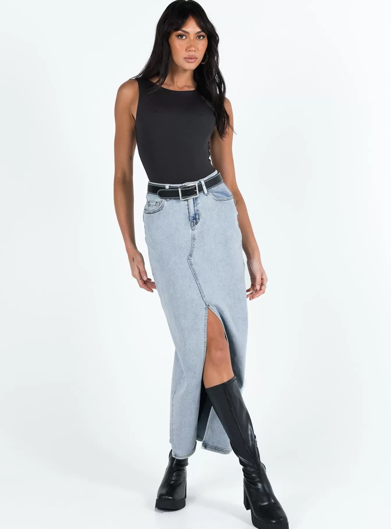 Princess Polly Skirts | Batkins Maxi Skirt Light Wash Denim