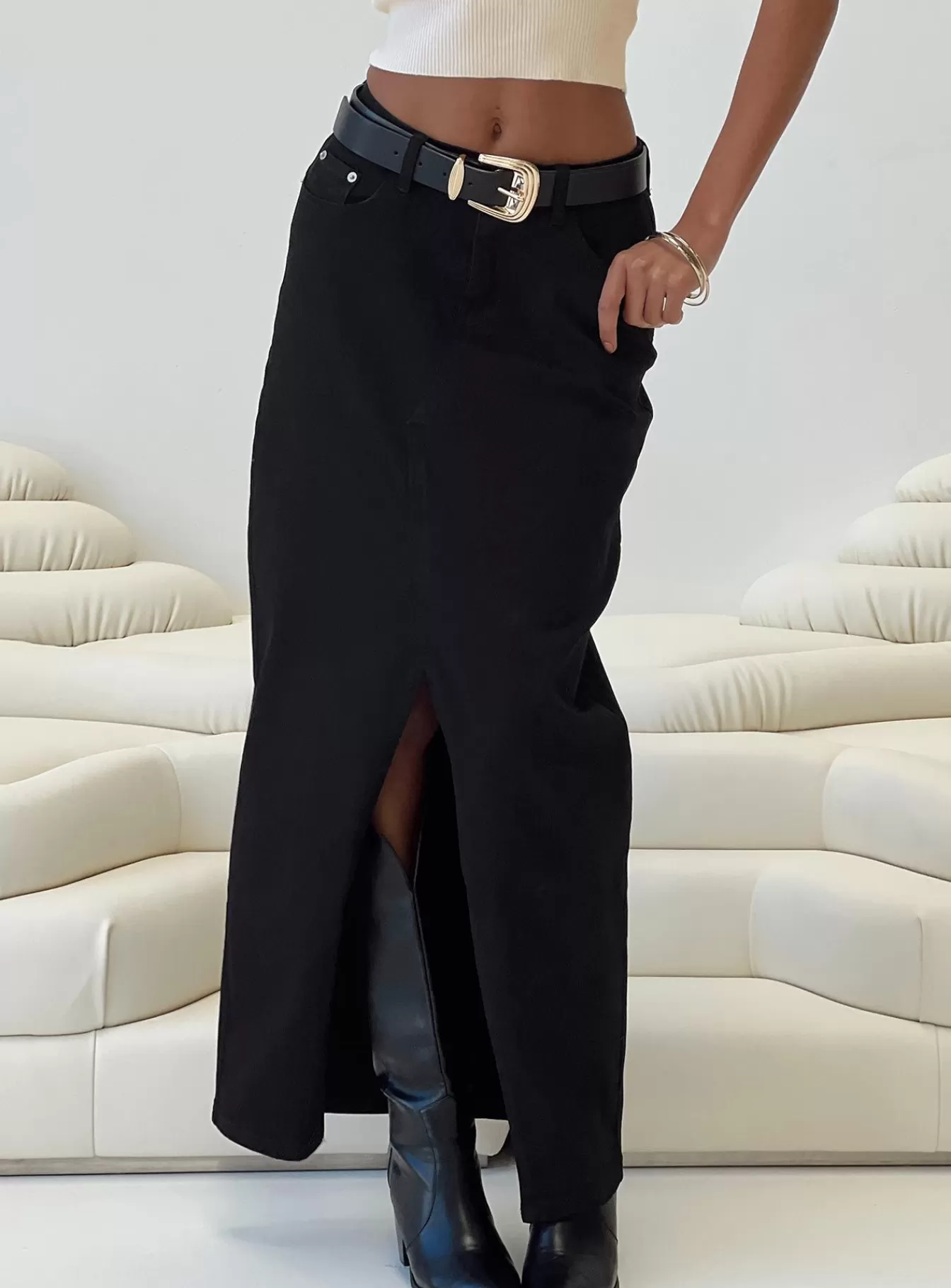 Princess Polly Skirts | Batkins Maxi Skirt Black Washed Black