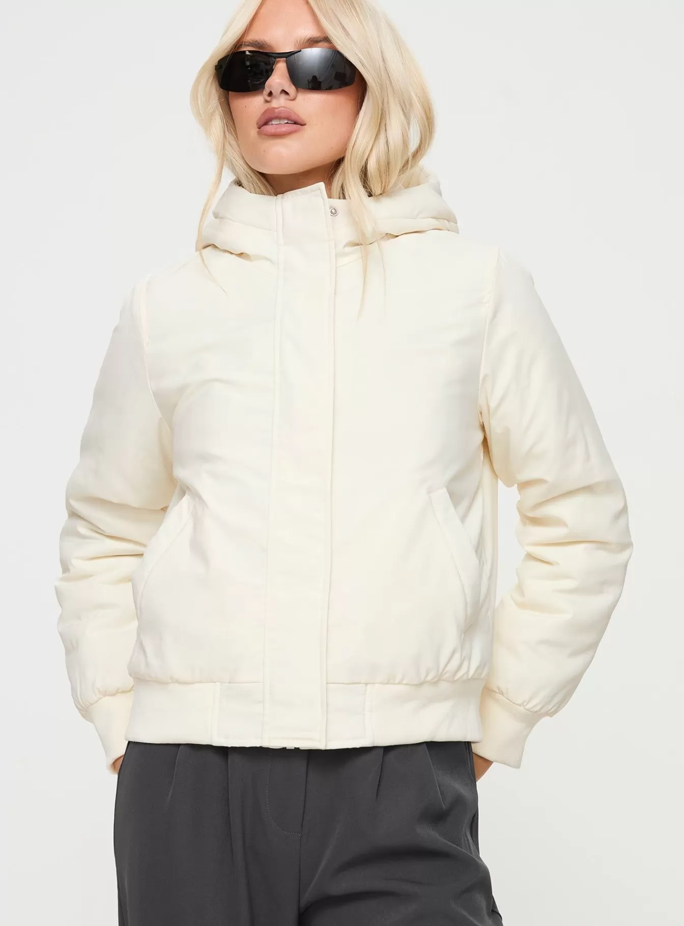Princess Polly Puffer Jackets | Battle Hooded Jacket Cream
