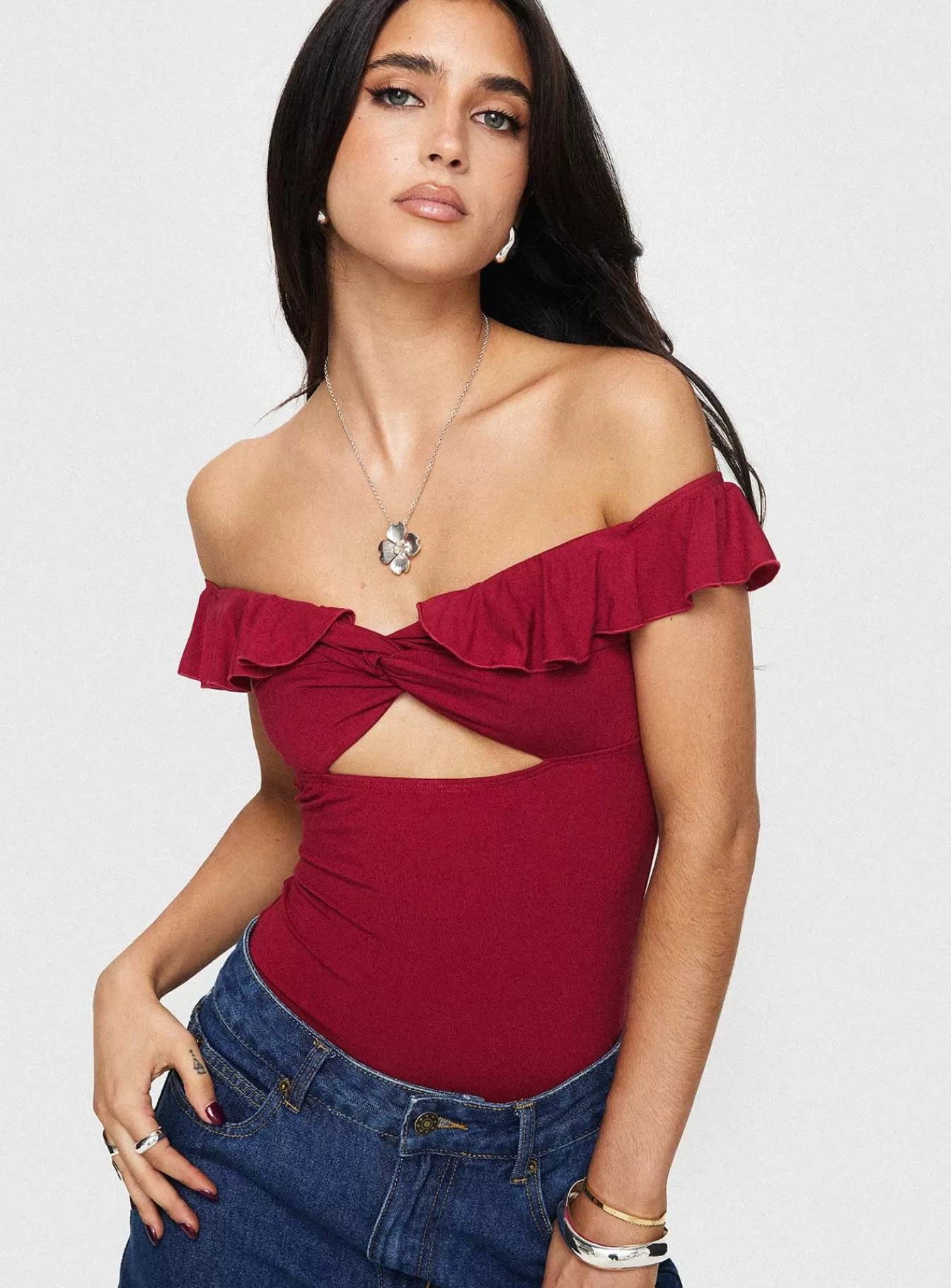 Princess Polly Spring Tops | Be Careful Off The Shoulder Bodysuit Red