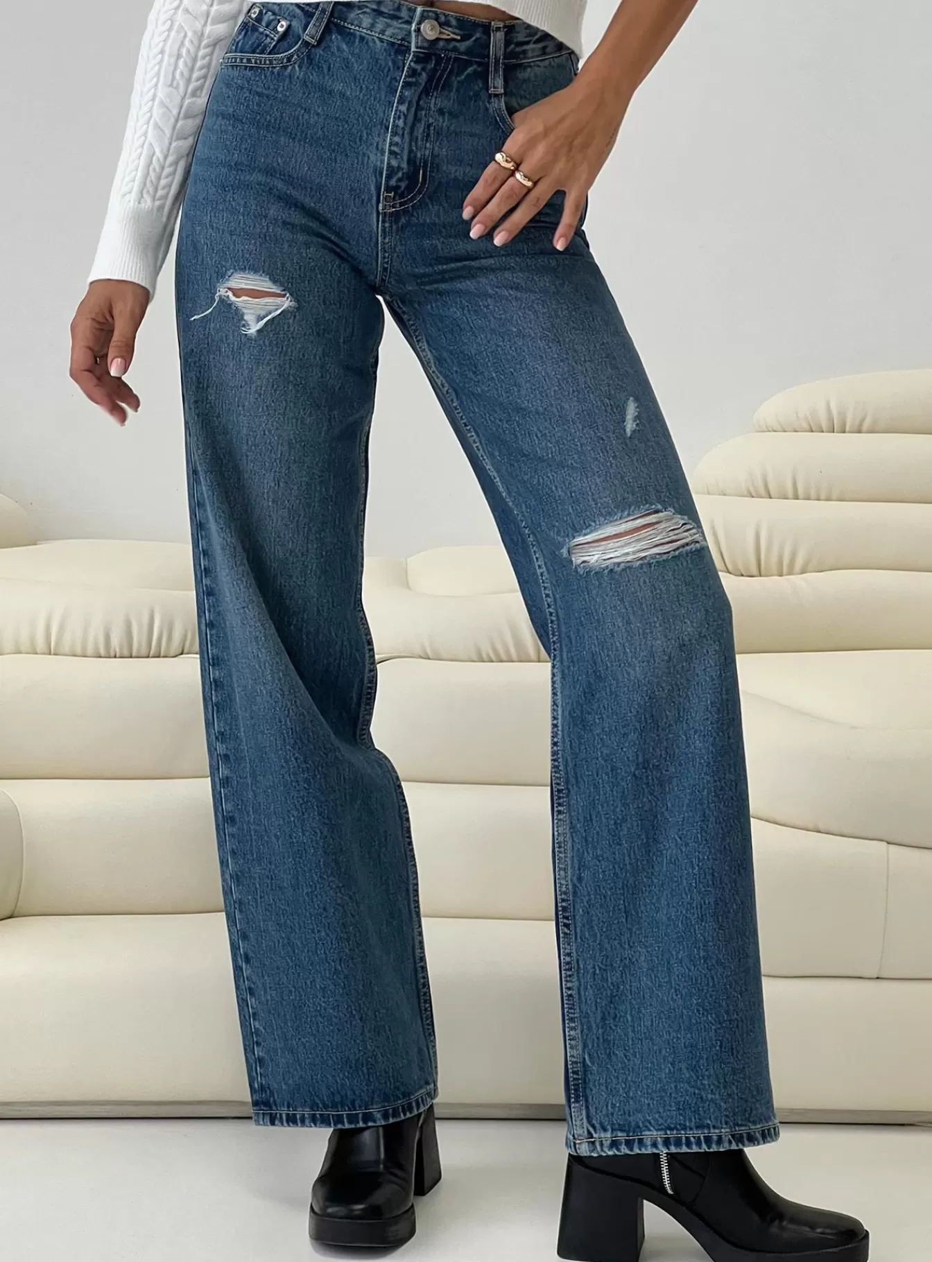 Princess Polly Jeans | Beetle Ripped Jeans Mid Wash