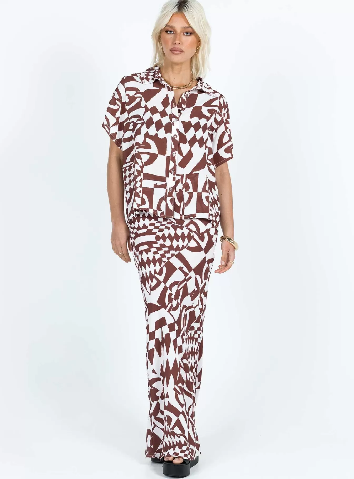 Princess Polly Shirts & Blouses | Bekka Set Brown / White Brown/ White