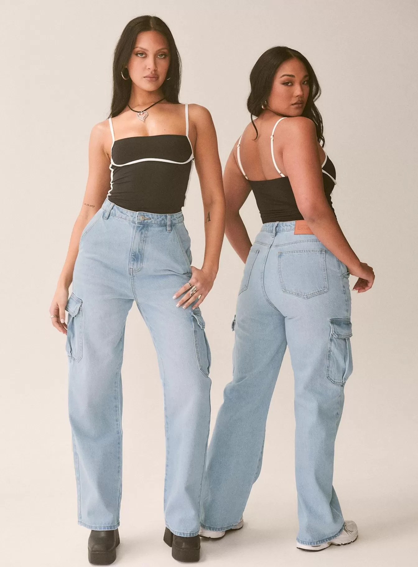 Princess Polly Jeans | Belgrove Cargo Jeans Mid Wash Denim