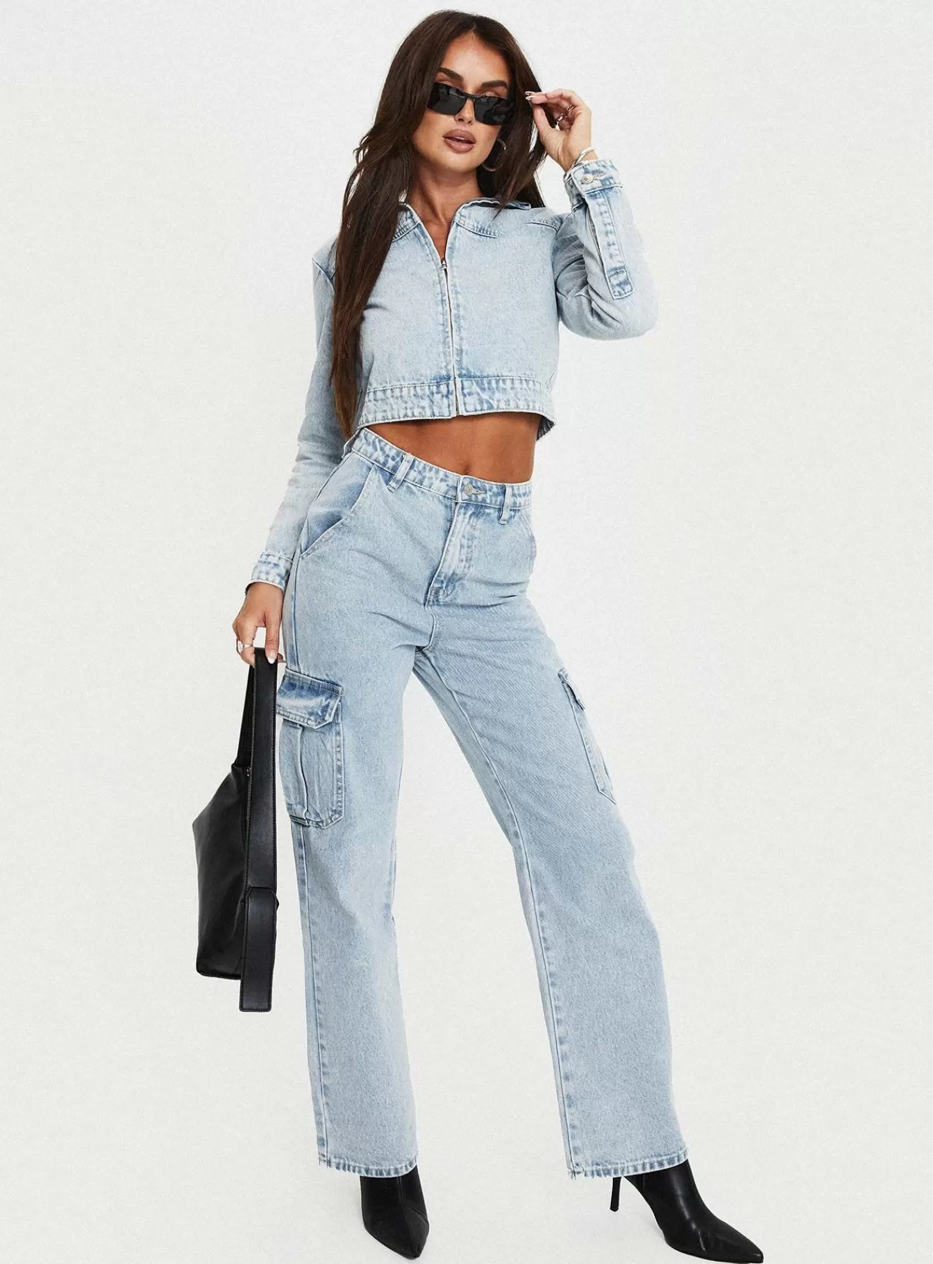 Princess Polly Jeans | Belgrove Cargo Jeans Snow Wash Denim
