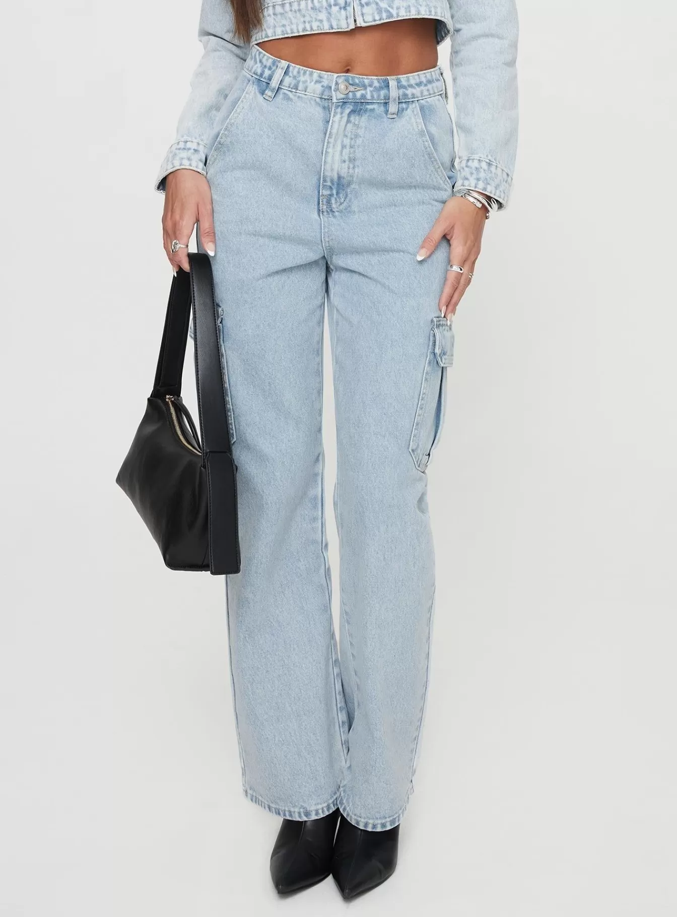 Princess Polly Jeans | Belgrove Cargo Jeans Snow Wash Denim