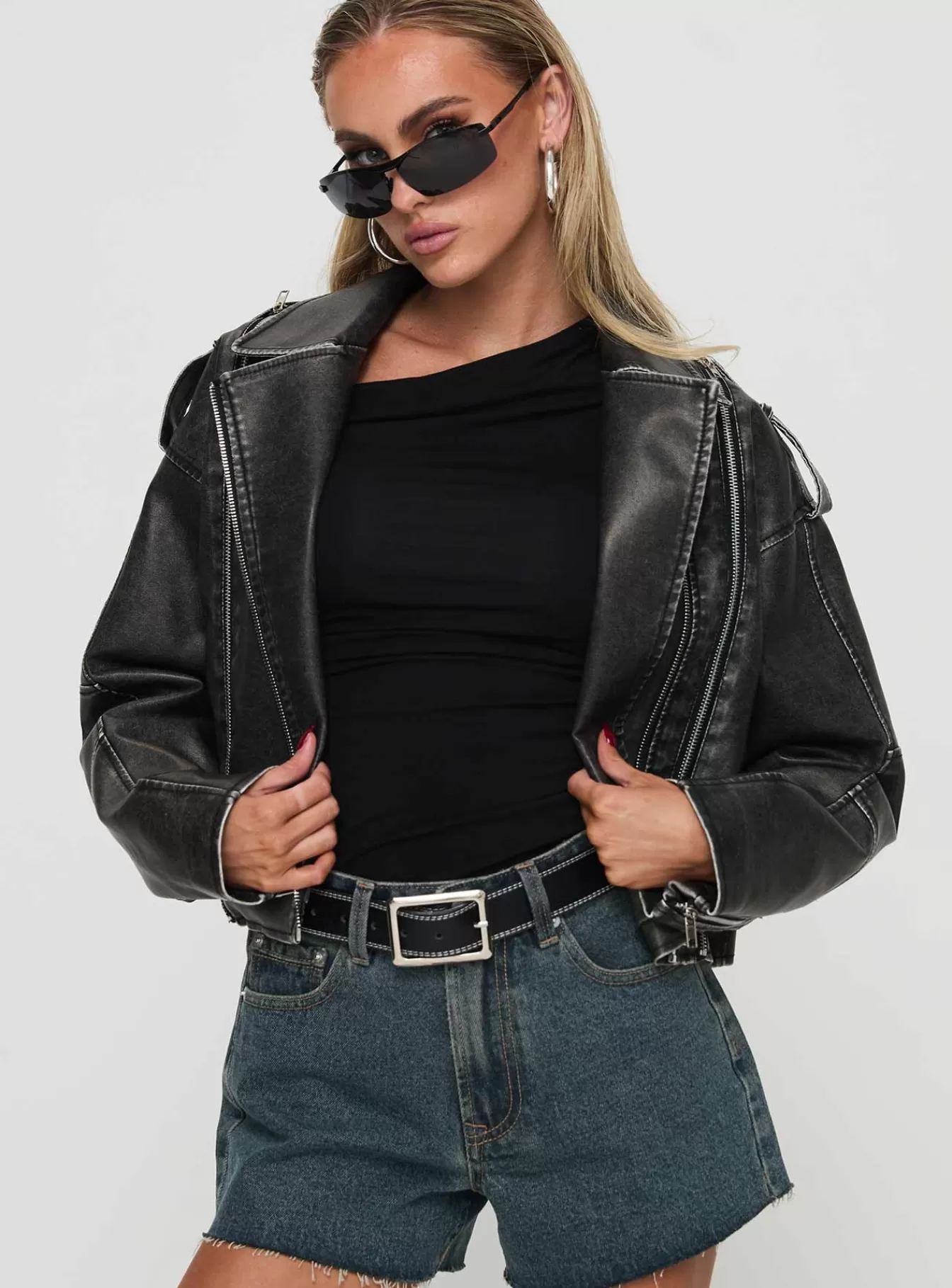 Princess Polly Leather Jackets | Believe In Me Faux Leather Jacket Washed Black