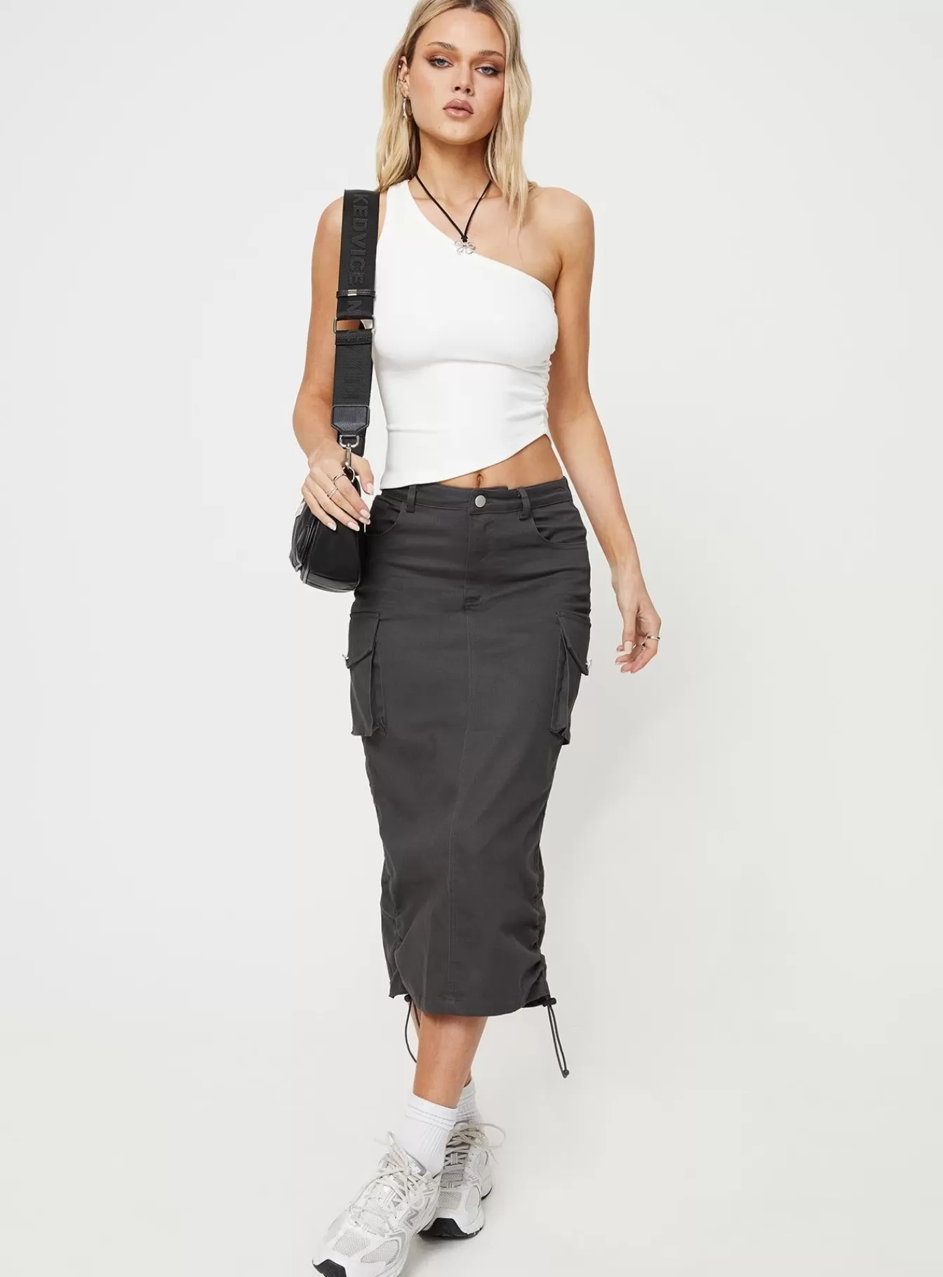 Princess Polly Skirts | Bellows Cargo Midi Skirt Washed Black